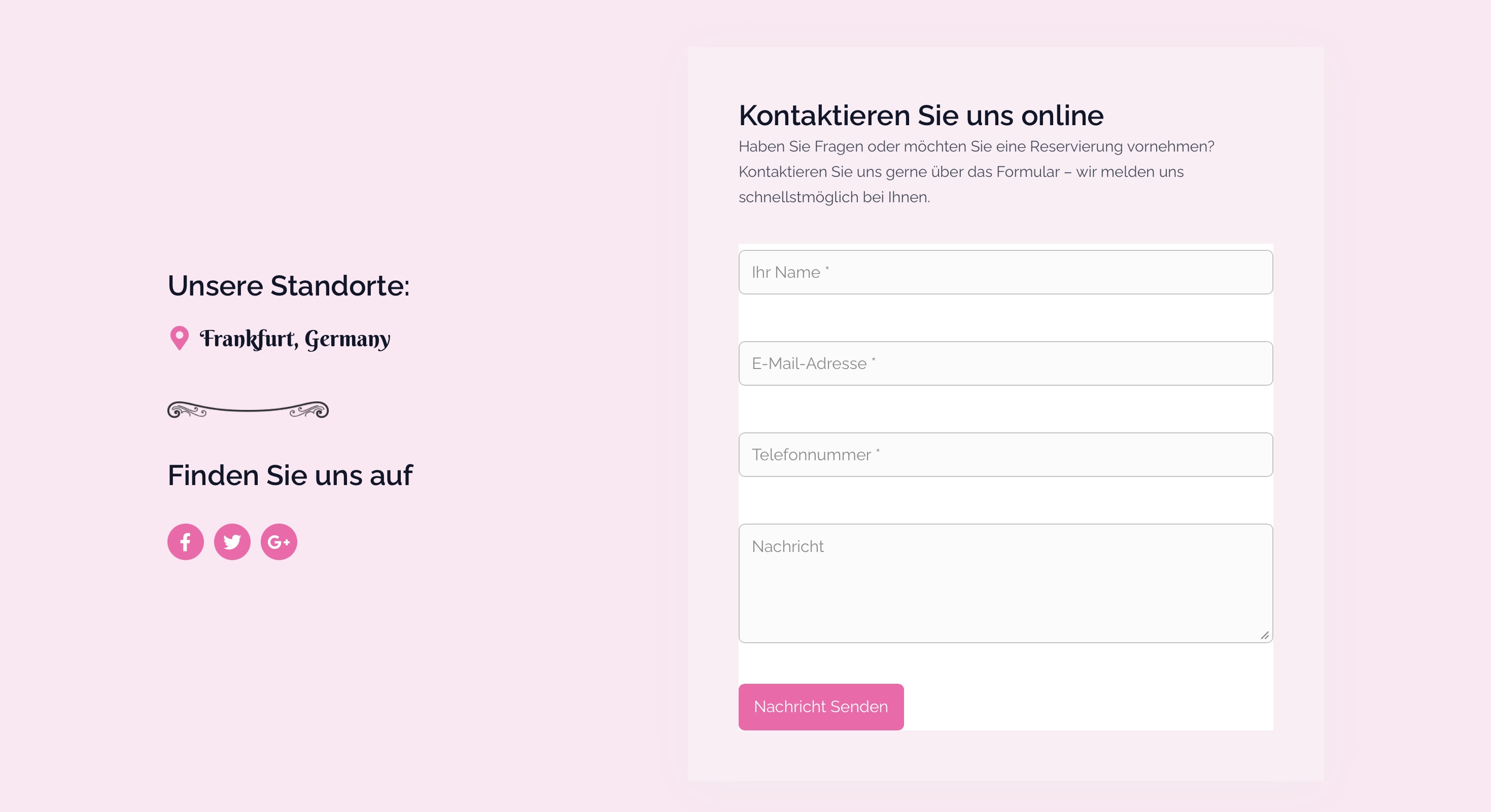 Restaurant Website Kontakt